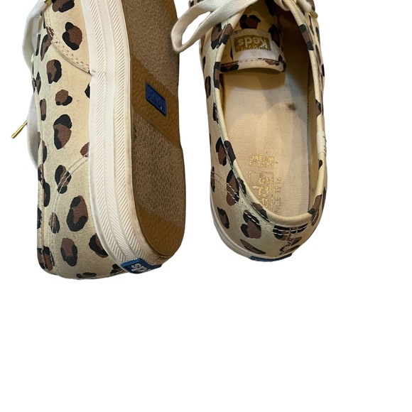 Kate Spade + Keds canvas animal print lace up casual sneakers cream/brown sz 10 - Picture 7 of 16